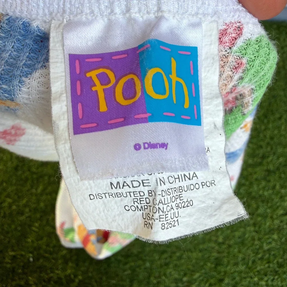 Vtg 90s Disney Winnie the Pooh Piglet Waffle Knit Thermal Baby Blanket Kidcore